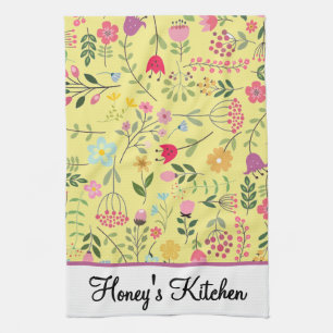 Linge De Cuisine Fleurs printanières sauvages Florales sur fond jau