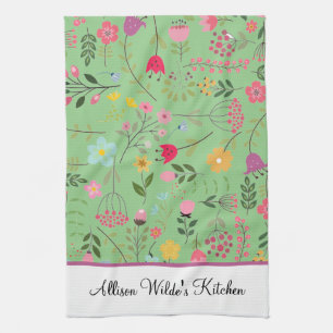 Linge De Cuisine Fleurs printanières sur sauge personnalisées
