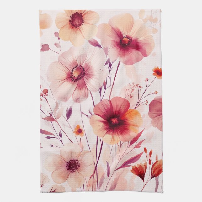 Linge De Cuisine Fleurs roses Blooms aquarelle élégants  (Vertical)