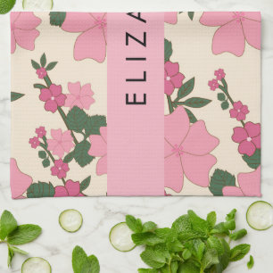 Linge De Cuisine Fleurs Roses, Motif De Fleurs, Votre Nom