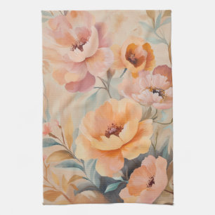 Linge De Cuisine Fleurs roses orange aquarelle Floraisons élégantes