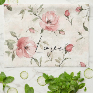 Linge De Cuisine Fleurs Roses Roses Blush Crème Floral