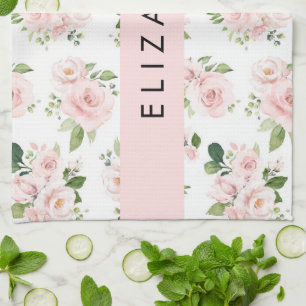 Linge De Cuisine Fleurs roses, Roses, Fleurs Aquarelles, Votre Nom