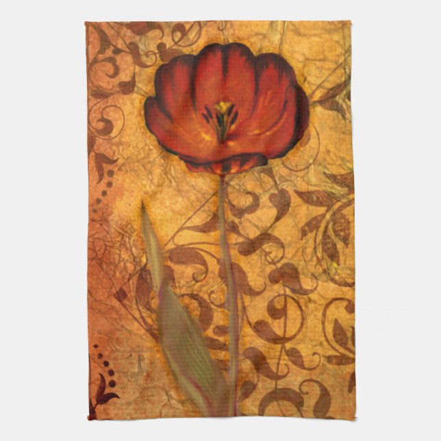 Linge De Cuisine Fleurs rouges I (Vertical)