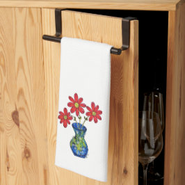 Linge De Cuisine Fleurs rouges lunaires dans Vase bleu