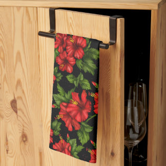 Linge De Cuisine Fleurs rouges sur l'arrière - plan noir