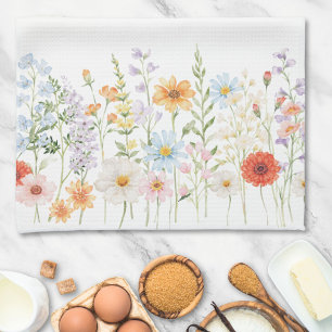 Linge De Cuisine Fleurs Sauvages Aquarelle Floral Botanique Monogra