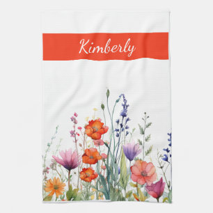 Linge De Cuisine Fleurs sauvages aquarelle vibrantes personnalisées