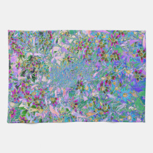 Linge De Cuisine Fleurs sauvages rétro violettes, vertes et bleues 