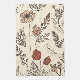 Linge De Cuisine Fleurs sauvages rustiques croquis botanique vintag