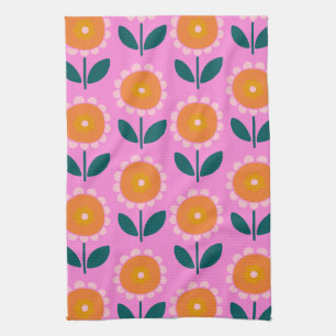 Linge De Cuisine Fleurs scandinaves mignonnes en rose et orange