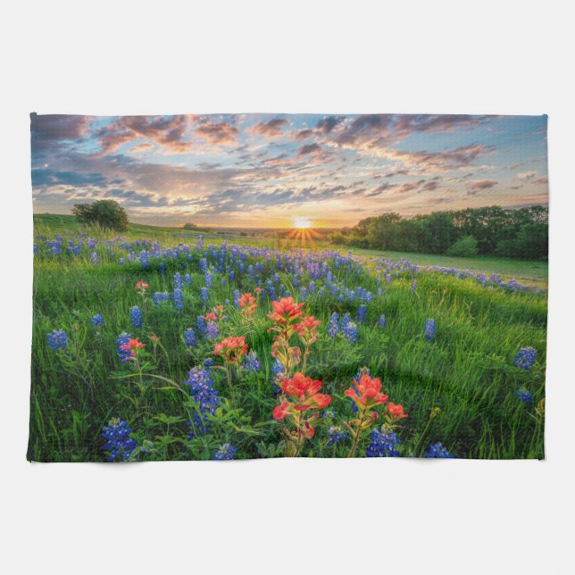 Linge De Cuisine Fleurs | Texas Bluebonnets & Indian Paintbrush (Horizontal)
