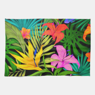 Linge De Cuisine Fleurs tropicales et palmiers feuilles Hawaï