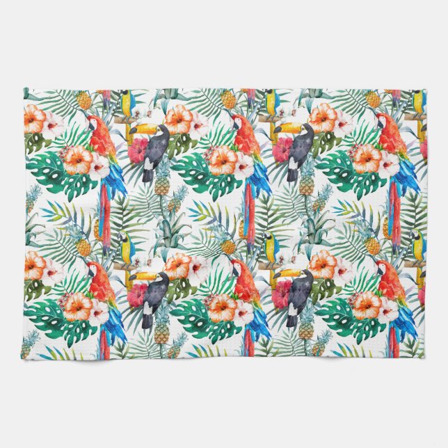 Linge De Cuisine Fleurs tropicales et Toucan (Horizontal)