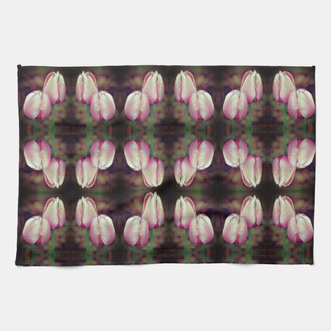 Linge De Cuisine Fleurs Tulipes Roses Avec Motif Raindrops (Horizontal)