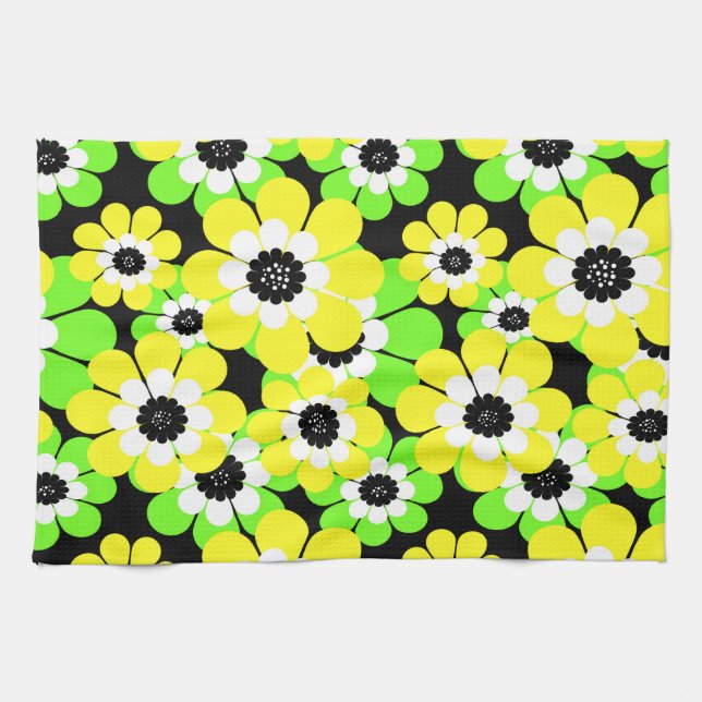 Linge De Cuisine Fleurs vert jaune (Horizontal)