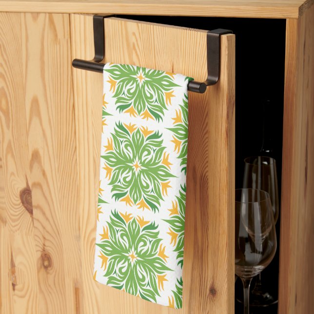 Linge De Cuisine Fleurs Vertes, Motif De Fleurs, Modèle Floral (Pliage en tiers)