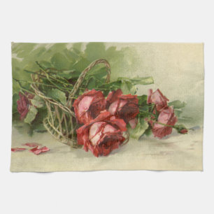 Linge De Cuisine Fleurs victoriennes vintage, roses rouges
