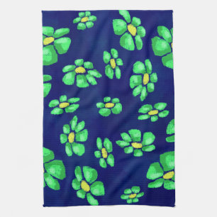 Linge De Cuisine Fleurs Whimsical Vertes Daisies sur Arrière - plan