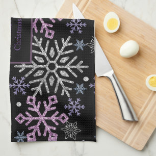 Linge De Cuisine Flocon de neige Noël violet argent