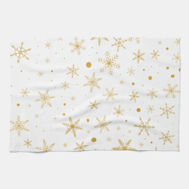Linge De Cuisine Flocon de neige Twinkle 3 -Or & Blanc- (Horizontal)