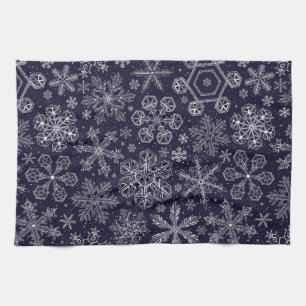 Linge De Cuisine Flocons blancs sur fond bleu