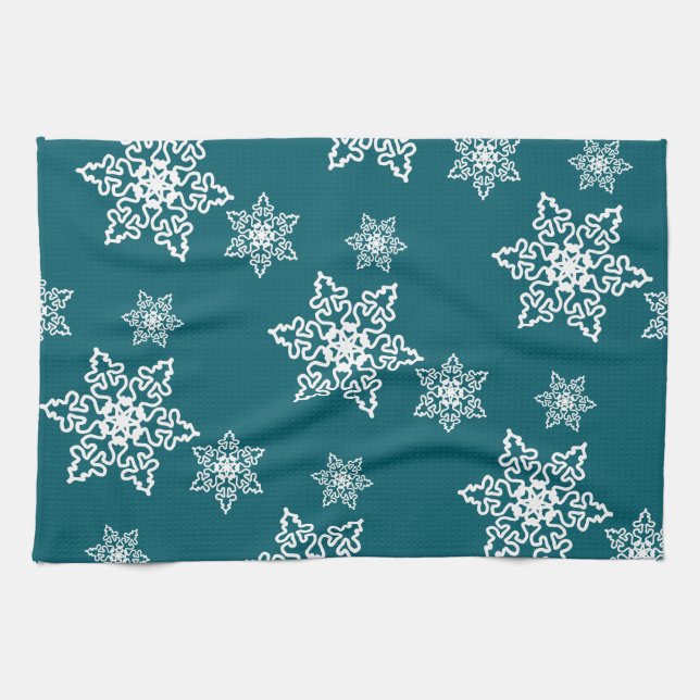 Linge De Cuisine Flocons de neige blancs  (Horizontal)