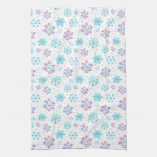 Linge De Cuisine Flocons de neige hivernaux violets et bleus