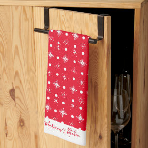 Linge De Cuisine Flocons Mignons Motif Blanc Nom du Script Rouge