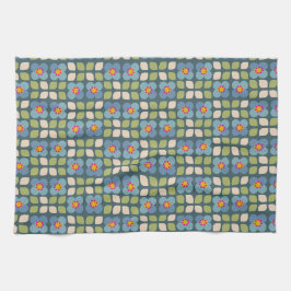 Linge De Cuisine Flora Blush - Bleu et Vert Tissu Botanique
