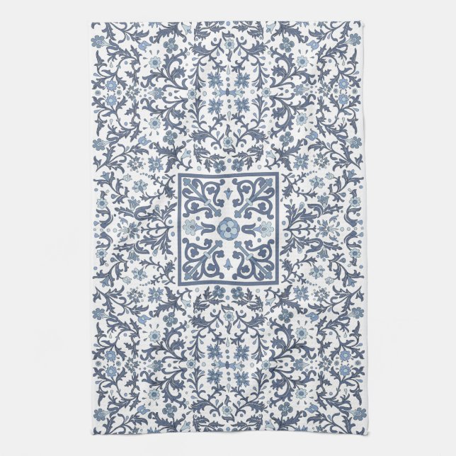 Linge De Cuisine Floral bleu Denim (Vertical)