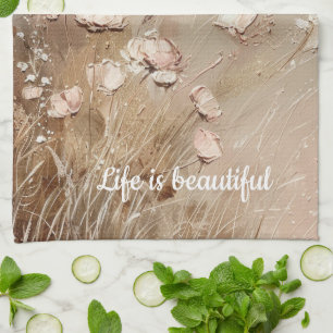 Linge De Cuisine Floral Boho Beige Blanc