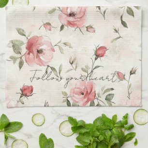 Linge De Cuisine Floral de roses roses blanches ivoire