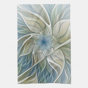 Linge De Cuisine Floral Dream Motif Abstrait Blue Khaki Fractal