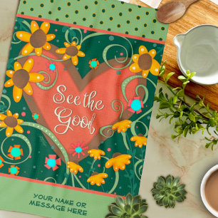 Linge De Cuisine Floral Heart Fun Voir La Bonne Citation Nom
