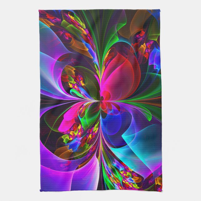 Linge De Cuisine Floral moderne Art Abstrait Rouge Bleu Motif #12 (Vertical)
