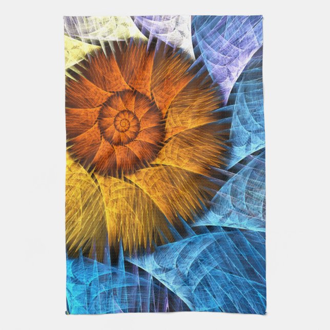Linge De Cuisine Floral Orange Bleu Jaune Art Abstrait (Vertical)
