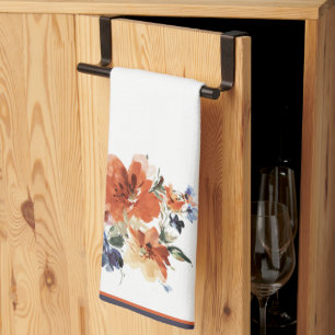 Linge De Cuisine Floral orange et bleu