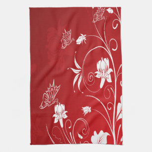 Linge De Cuisine Floral rouge et blanc moderne