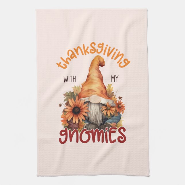 Linge De Cuisine Floral Thanksgiving avec mes Gnomies (Vertical)