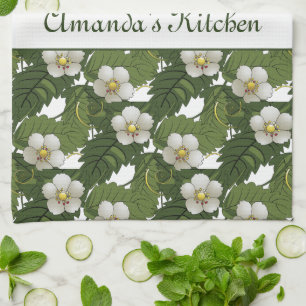 Linge De Cuisine Flore blanche personnalisée