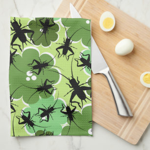 Linge De Cuisine Flore de cricket vert + noir
