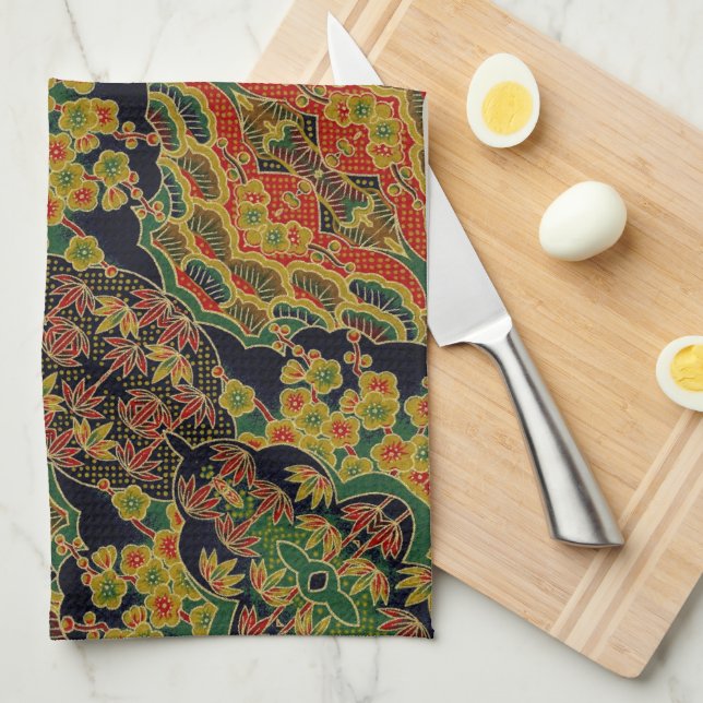 Linge De Cuisine Flore japonaise de prune traditionnelle en feuille (Quart Plié)