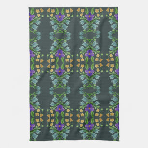 Linge De Cuisine Flore turquoise profonde