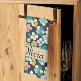Linge De Cuisine Flore vintage en bleu et jaune