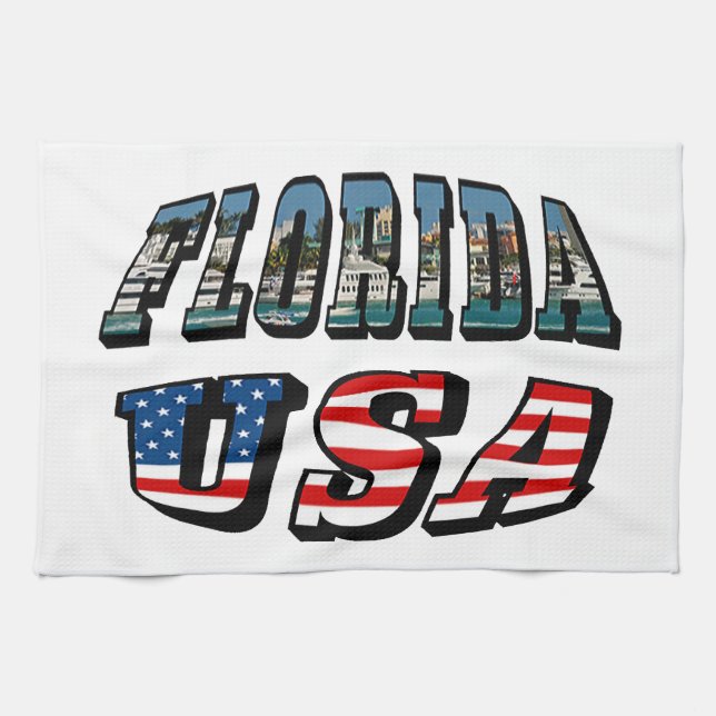Linge De Cuisine Floride Photo et USA Flag Text (Horizontal)
