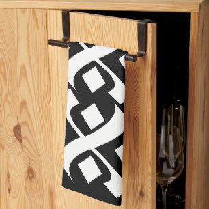 Linge De Cuisine Flourish Elegant noir et blanc