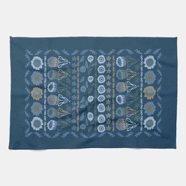Linge De Cuisine Flower garden Tea Towa, bleu foncé & clair, brun (Horizontal)