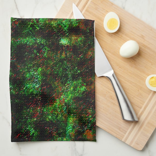 Linge De Cuisine Fluctuation des taches sombres sur le vert foncé (Quart Plié)