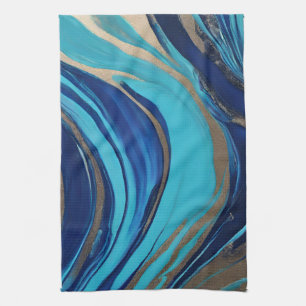 Linge De Cuisine Flux Abstrait - Bleu et or